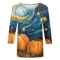 thumbnail image 2 of Women's Halloween Tops Plus Size 3/4 Sleeve Round Neck Festival Cotton T Shirts Fall Winter Loose Graphic Tees (XL, Blue), 2 of 5