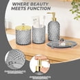 thumbnail image 5 of Haturi 4-Piece Gray Glass Bathroom Accessories Set with Gold Accents, Modern Diamond Texture Soap Dispenser, Toothbrush Holder, Jar, and Tray, 5 of 7