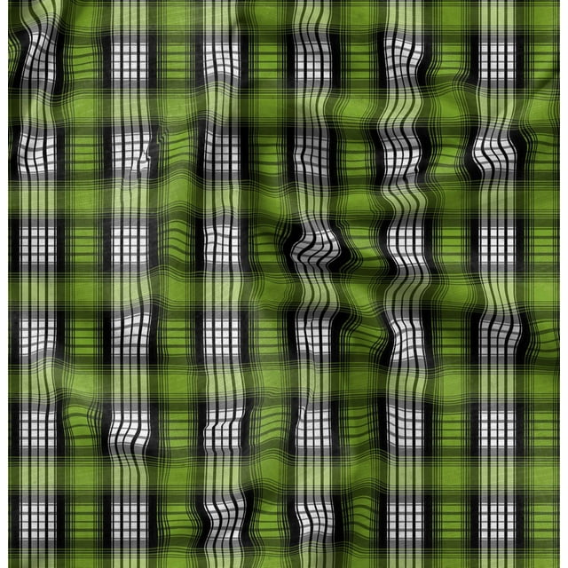 Soimoi Green Cotton Voile Fabric Plaid Check Decor Fabric Printed Yard 56 Inch Wide