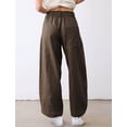 thumbnail image 4 of Pantalones capri holgados de lino para mujer, estilo casual, color café, talla M, 4 of 4