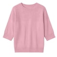 thumbnail image 6 of Women's Solid Knit Quarter Sleeve Round Neck Casual Sweater Top, 6 of 7