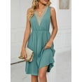 thumbnail image 4 of LAVA Women's V-Neck Midi Summer Dresses Bohemian Sleeveless Lace Stitch Dress (Green, M), 4 of 9