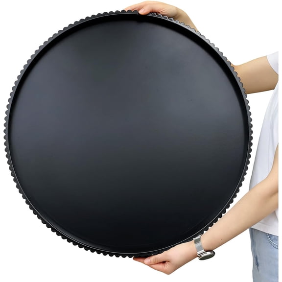 24" Extra Large Round Wood Ottoman Serving Tray, Rustic Farmhouse Decorative Tray