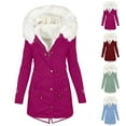thumbnail image 4 of Atogsazn Women's Fuzzy Fleece Lined Coat Sherpa Winter Warm Long Sleeve Hooded Jackets Solid Color Outerwear Wine XXXXL, 4 of 4