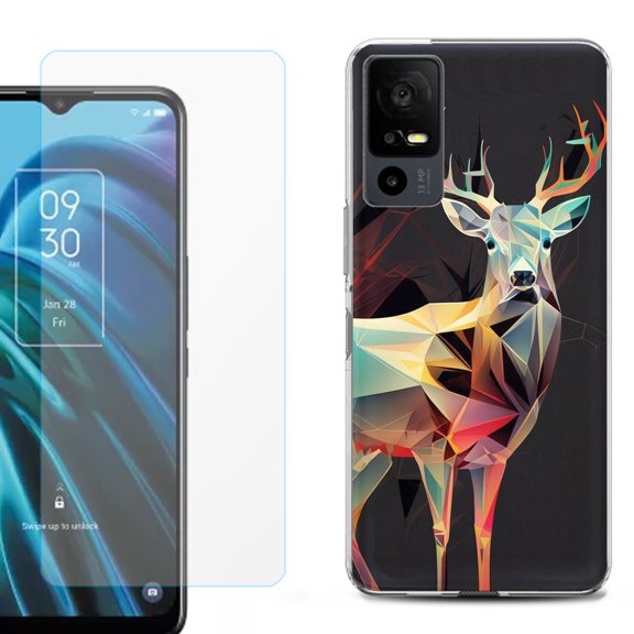 OneToughShield ® for TCL 40 XE 5G Shockproof Fashion Phone Case, with Tempered Glass Screen Protector - Geometric Deer