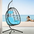 thumbnail image 2 of Wicker Hanging Egg Chair with Stand, Hammock Egg Chairs with Hanging Kits, Soft Cushion & Pillow, Large Swing Lounge Chair, Outdoor Indoor Patio Balcony Bedroom Relaxing Basket Chair, B057, 2 of 9