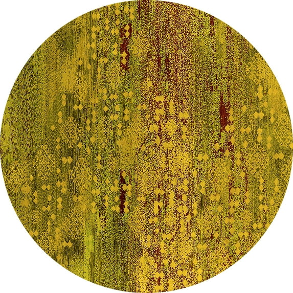 Ahgly Company Indoor Round Oriental Yellow Industrial Area Rugs, 5' Round