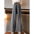 thumbnail image 5 of Sxiwei Girls Distressed Denim Pants Stretchy Bootcut Loose Fit Jeans Wide Leg Baggy Trousers with Dark Gray 140, 5 of 6