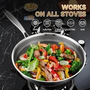 LOLYKITCH Ceramic Hybird Tri-ply Stainless Steel Wok Pan with Lid,12 inch Stir Fry Pan,Dishwasher and Oven Safe,Detachable Handle.