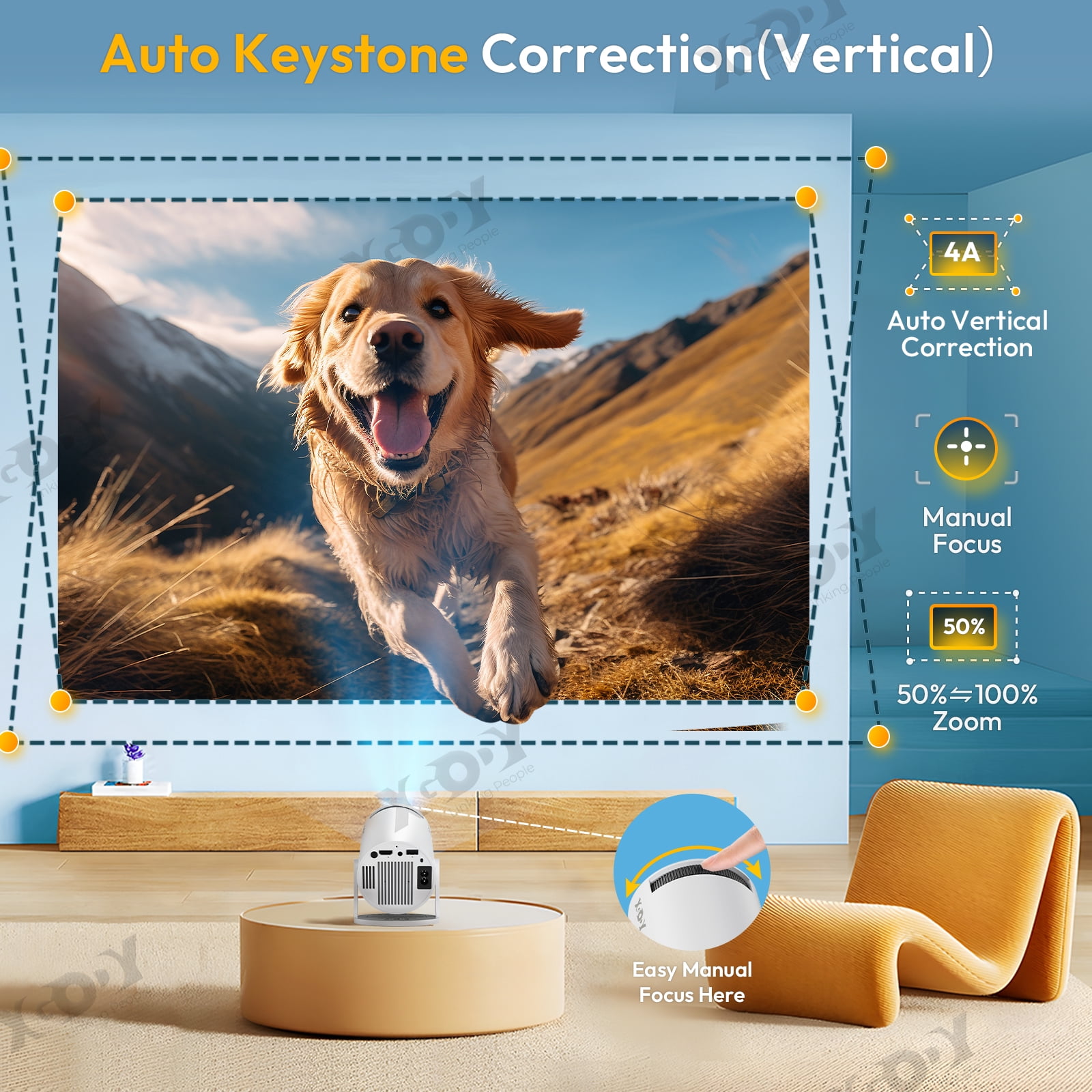 XGODY G3 1080P 4K Smart Projector- Android 11With WIFI 6 and Bluetooth5.0, Auto Correction, 1.1lb Portable Indoor/Outdoor For Theater & Gaming