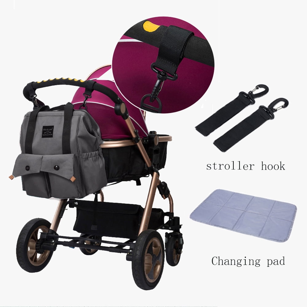 Diaper Bag Backpack with Changing Pad, Insulated Pocket Large Capacity Stroller Organizer Bag Gray