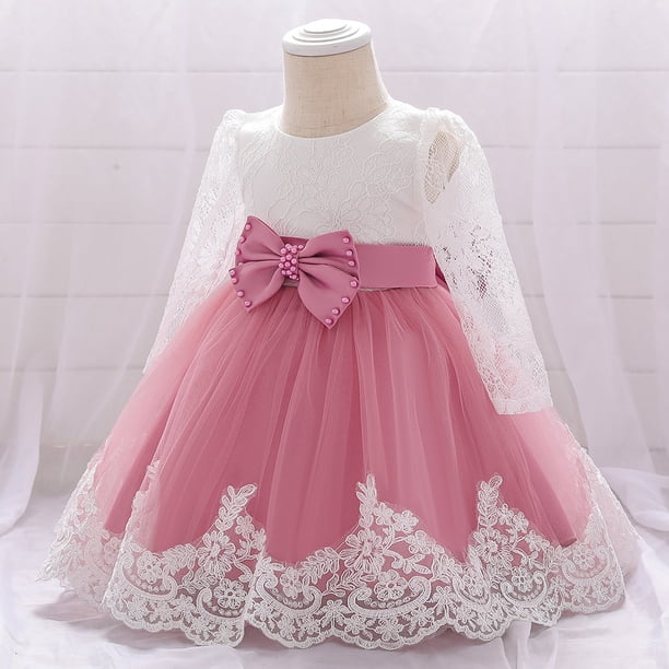 Vestido para niña, regalo de cumpleaños para bebé, vestido de encaje de manga larga con volantes para bebé