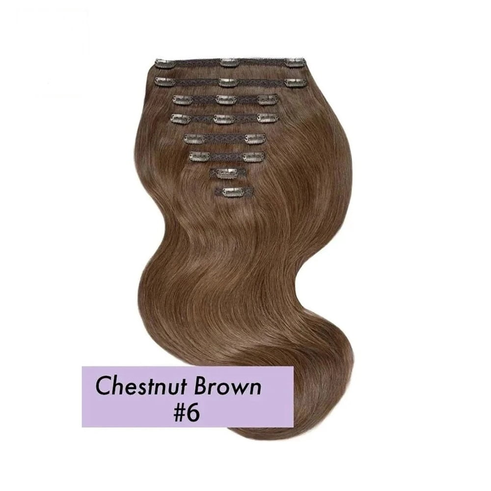Straight Clip In Hair Extensions Medium Light Brown Color #6 Brazilian Human Hair Clip Ins 8Pcs