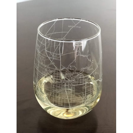 Stemless 17oz Wine Glass Urban City Map Bakersfield California