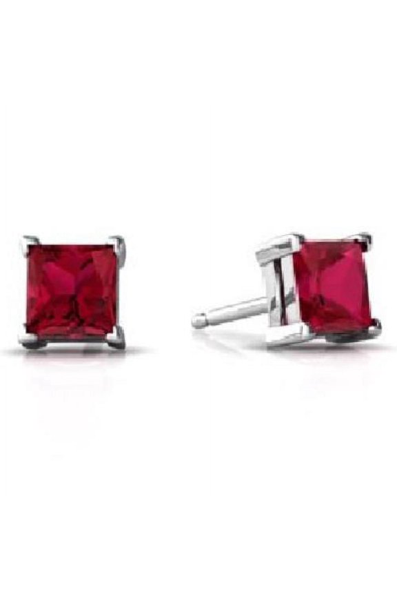 14Kt White Gold Ruby Princess Cut Stud Earrings