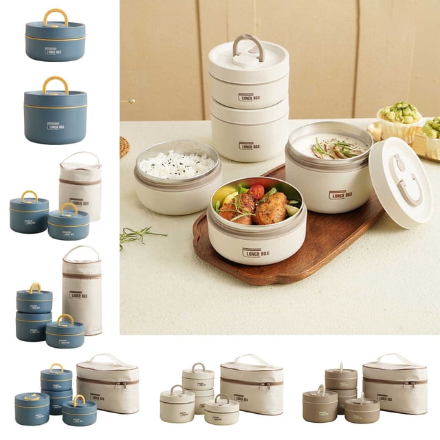 Kitecy Insulated Lunch Container Stackable Insulated Lunch Box Container Set Thermal Bag Stainless Steel Food Jar School Work Picnic Travel , Stackable Food Jar Thermal Lunch Set