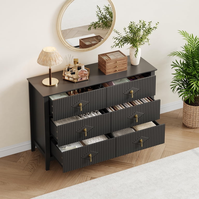 modern fluted dresser Mid-Century 3-Drawer Dressers Warm Pine (Set of 2) With generous storage and an organic presence Fluted Dresser for Bedroom with