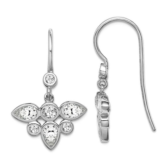 925 Sterling Silver Rhodium Plated Cubic Zirconia Long Drop Dangle Earrings 27x16.5mm Wide Dangle Earring for Women
