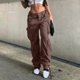 thumbnail image 2 of Women Pants High Waist Baggy Cargo Cargo Jeans Jogger Pocket Loose Fit Straight Wide Leg Trousers, 2 of 7