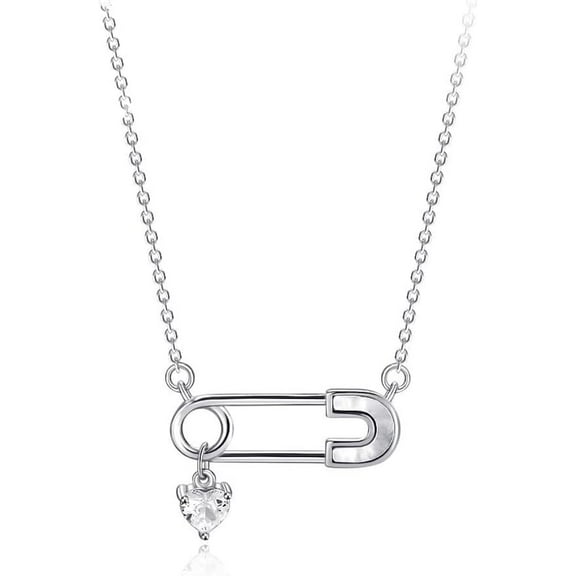 Safety Pin Pendant Necklace for Women S925 Sterling Silver Cubic Zirconia Love Hearts Dangle Choker Necklace Geometry Shell Paperclip Adjustable Necklaces Valentines Day Jewelry