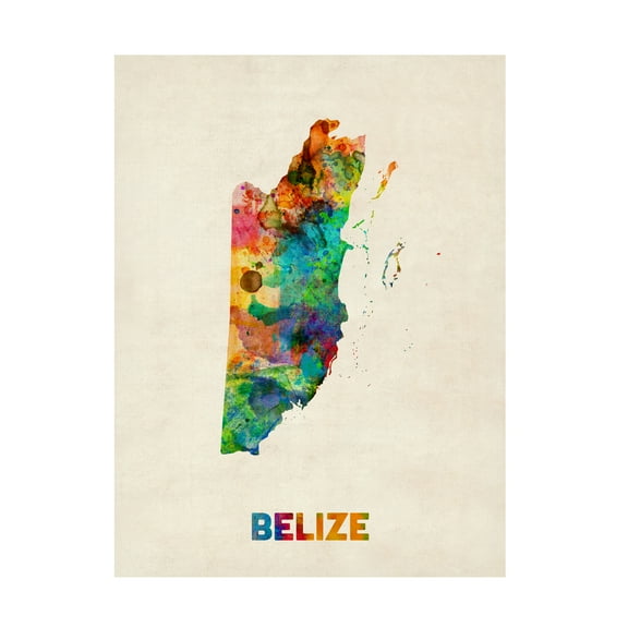Trademark Fine Art Michael Tompsett Belize Watercolor Map Canvas Wall Art - 14x19