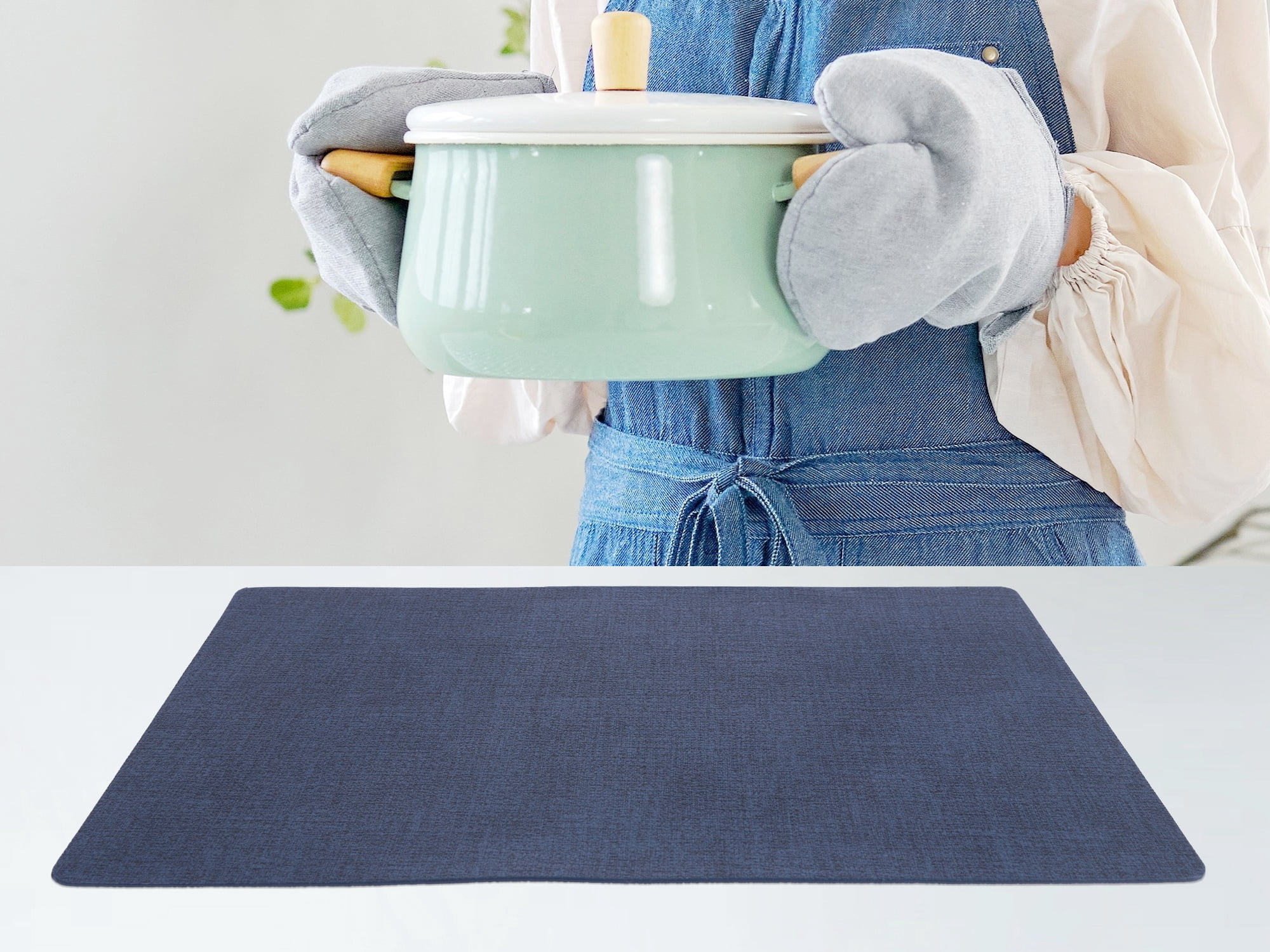 Unique Bargains Faux Leather Table Placemats for Kitchen Dining Table Light Dark Blue