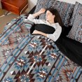thumbnail image 4 of Manfei Western Hippie Aztec Bedding Comforter Set 7pcs for Teens, Vintage Mid Century King Bedding Sets, Gray Blue Abstract Ombre Reversible Bed Sheets, Super Cozy Room Decor, 4 of 7