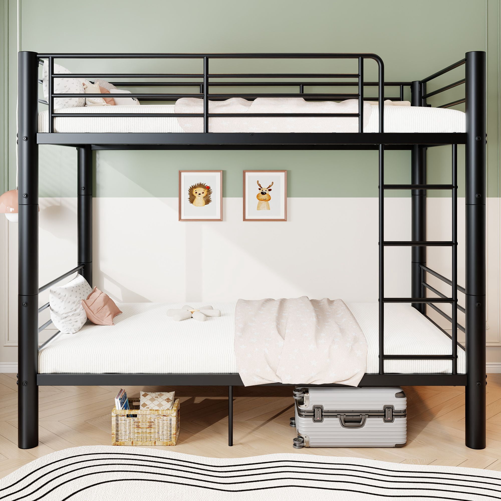 Alvantor Convertible Twin over Twin Metal Bunk Bed with 2" Steel Tube Frame, Black