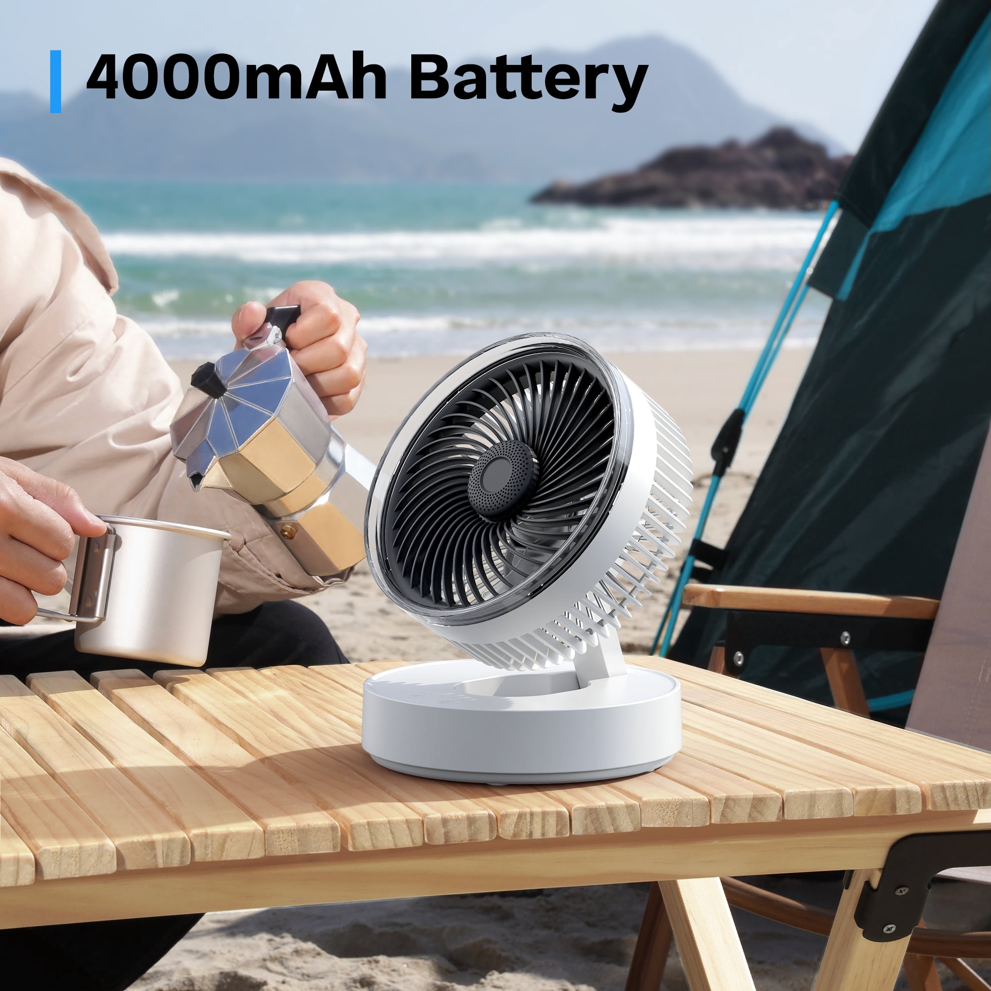 Breezome Desk Fans,90 Oscillating Air Circulator,4 Speeds,50ft Powerful Airflow,Oil Diffuser,Portable Fan for Bedroom, Office, Camping with 4000mAh Rechargeable Battery