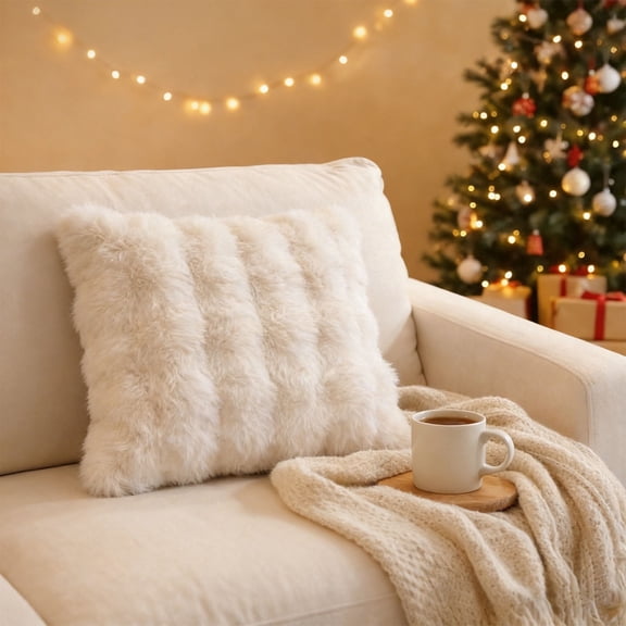 CHERAISA Throw Pillow for Couch, Soft Xmas Decorative Sofa Chair Seat Cushion 18“x18”,with Zipper & Pillow Insert & Case, Cream