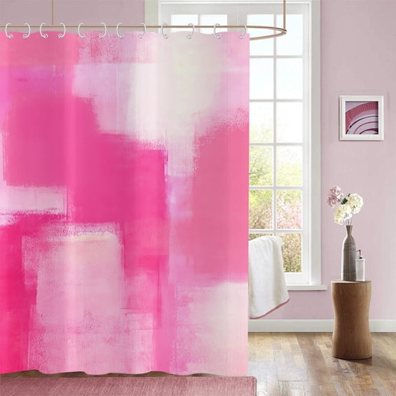 Hot Pink Shower Curtain, Watercolor Pink Contemporary Brush Strokes Oil Painting Abstract Bathroom Curtain Waterproof Fabric Machine Washable with 12 Hooks