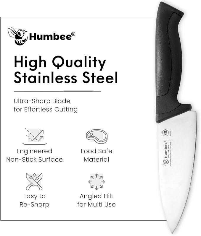 Humbee 6-Inch Chef Knife Razor-Sharp Blade Kitchen Knife with Comfortable Grip Handle, Black DT-10 Series