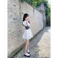 thumbnail image 2 of Elegante conjunto de dos piezas de camisa y vestido con mangas abullonadas y cintura vaquera para mujer, traje adelgazante de verano 2022, nuevo y moderno, 2 of 4