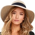 thumbnail image 2 of Women Foldable Wide Brim Beach Sun Hat UV Protection Lightweight Outdoor Travel Summer Hat, 2 of 4