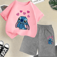 thumbnail image 3 of Conjunto de dos piezas de camiseta y pantalones cortos de Disney Stitch para niños de verano 2024, conjunto de pantalones cortos de manga corta informales a la moda para niños y niñas, ropa para niños, 3 of 5