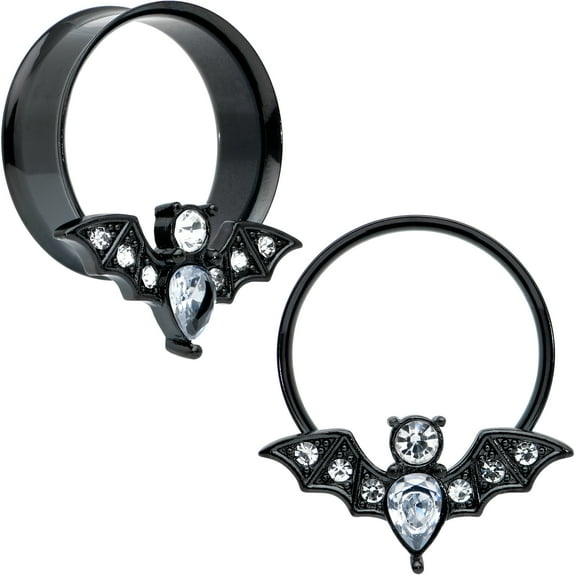 Body Candy Womens 2Pc PVD Stainless Steel 25mm Bat Double Flare Tunnel Plug Earring Ear Plug Gauges Set of 2