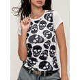 thumbnail image 6 of Michellecmm Women's Summer Slim Tops Short Sleeve Round Neck Skull Print Rhinestone T-shirts, 6 of 8