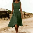 thumbnail image 2 of LIaqionyy Women Dress Sleeveless Crew Neck Casual Outfits Cotton Linen Midi Elegant Dresses Vacation Summer Sundress, 2 of 8