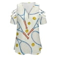 thumbnail image 4 of Pattern with Tennis Rackets with Tennis Balls Womens Summer V Neck Zipper Top Short Sleeve T Shirt Off Shoulder Top Casual Classy Loose Shirts, 4 of 7