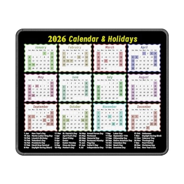 Alfombrilla de ratón rectangular con calendario 2026, impermeable, para el hogar, la oficina, juegos, ordenador portátil, escritorio, base de goma antideslizante, accesorios para PC