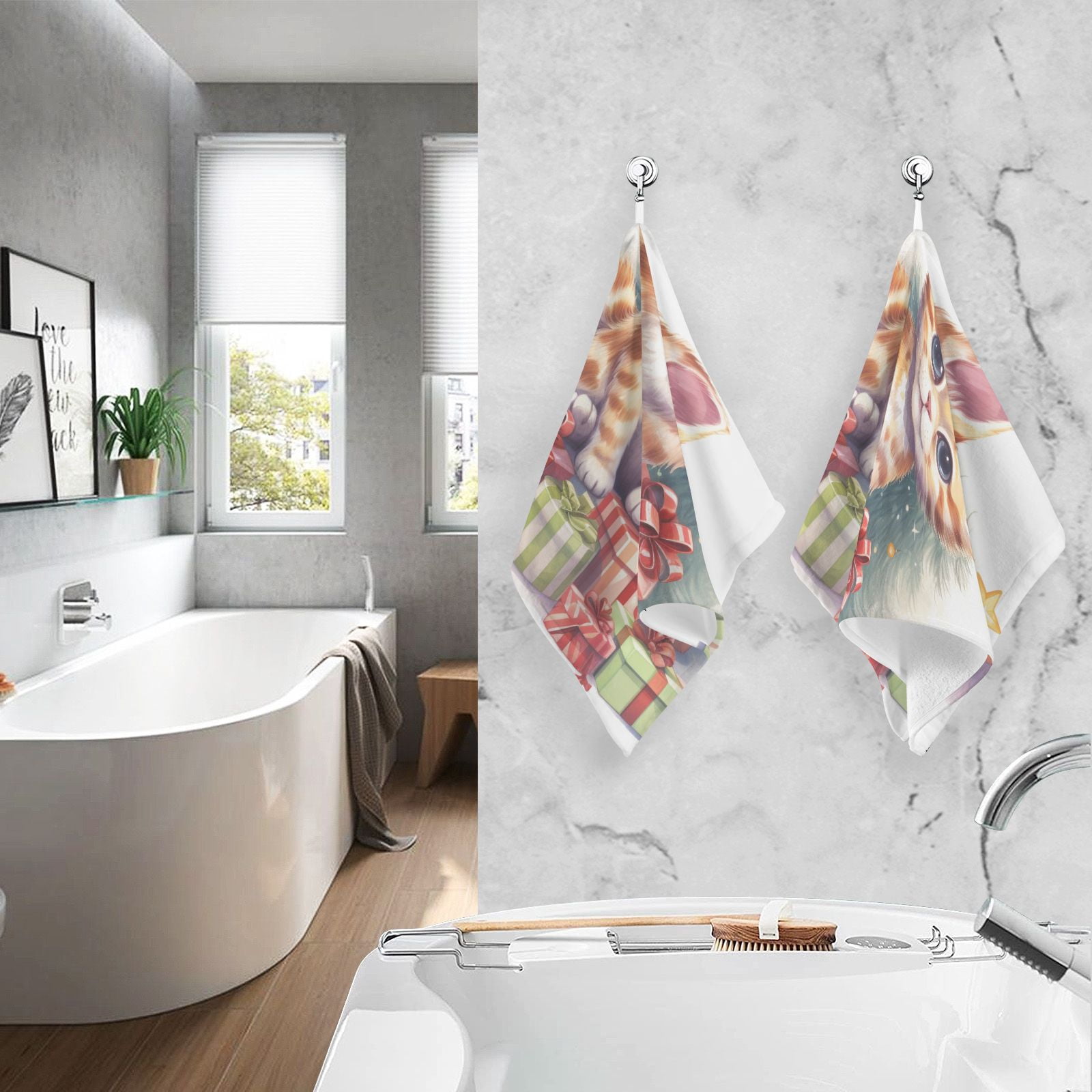 Cat Christmas Tree Gifts Hand Towel Bath Towels Face Towels Cotton Absorbent for Home Hotel Spa Swimming Yoga Sports Decorative Towel Set of 2