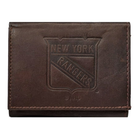 Nhl Tri Fold Wallet - New York NY Rangers NHL Embossed Logo Dark Brown Leather Trifold Wallet
