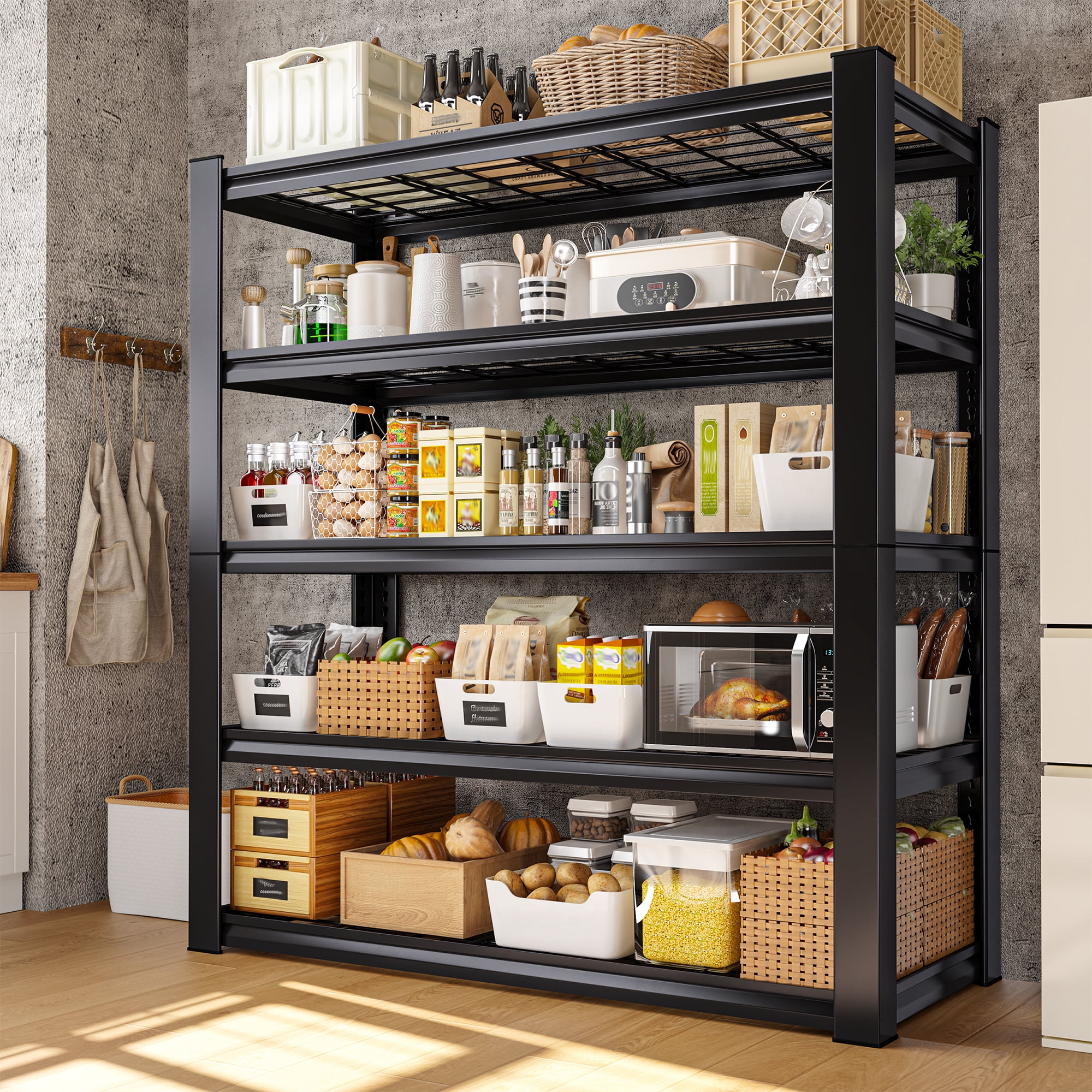 REIBII 5-Tier Garage Shelving Unit Heavy Duty Storage Shelves Holds 2000LBS, Adjustable Metal Shelving Garage Storage Shelves Industrial Shelving Unit for Basement,36" W x 16" D x 72" H Black