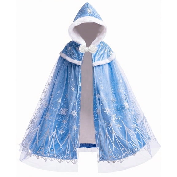 Gilrs Thicken Warm Velvet Cape Kids Princess Hooded Cloak Fancy Dress up Snowflake Cape