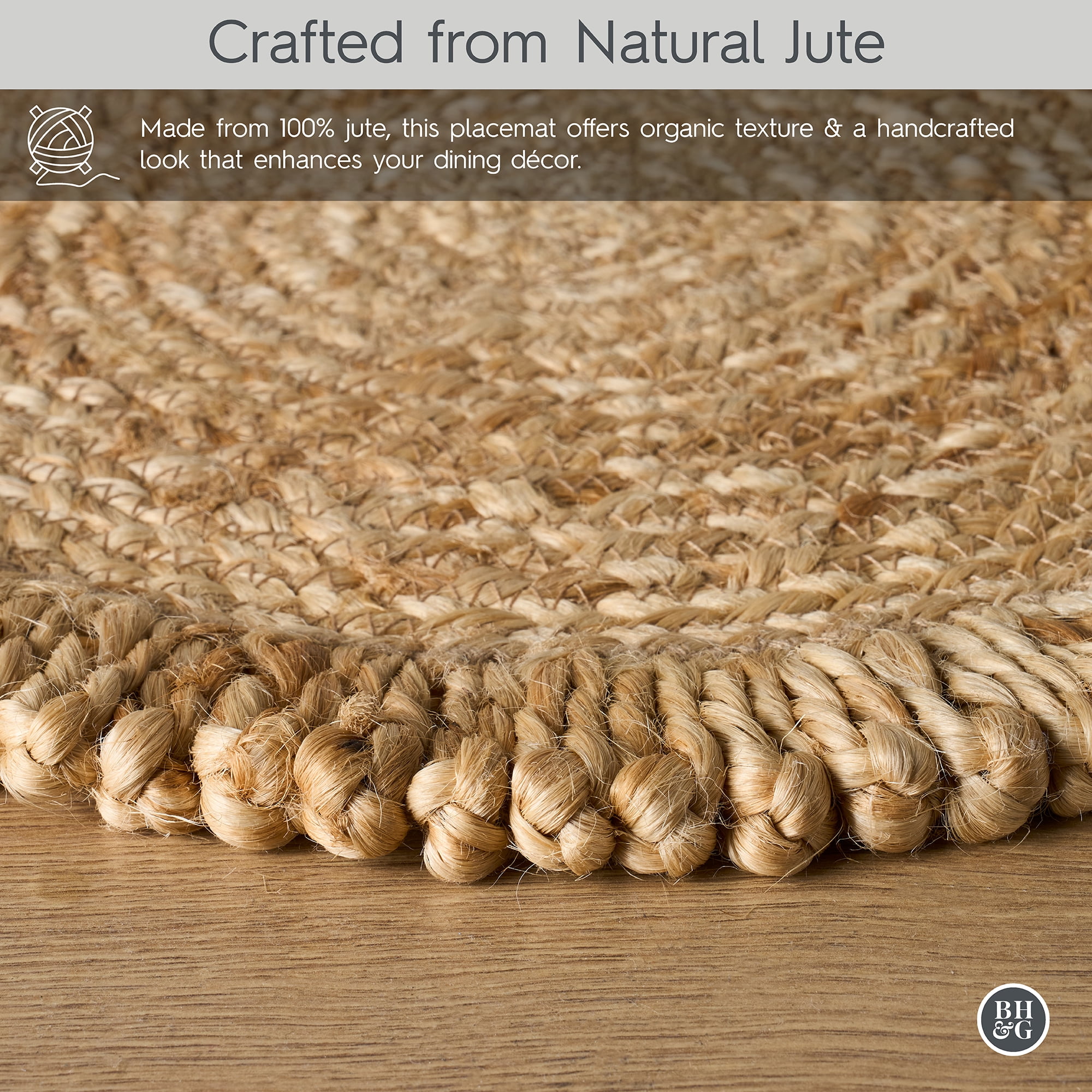 Better Homes and Gardens Jute Flower Design Placemat Woven for Dining Table Décor 15" Round