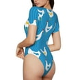 thumbnail image 3 of Daiia Cartoon Chicken print Women's Crew Neck Short Sleeve Bodysuit Fashion Tops Fit Casual Basic Extender Bodysuit-Medium, 3 of 9