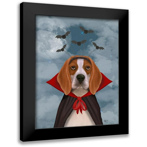 Fab Funky 12x14 Black Modern Framed Museum Art Print Titled - Halloween Beagle and Bats