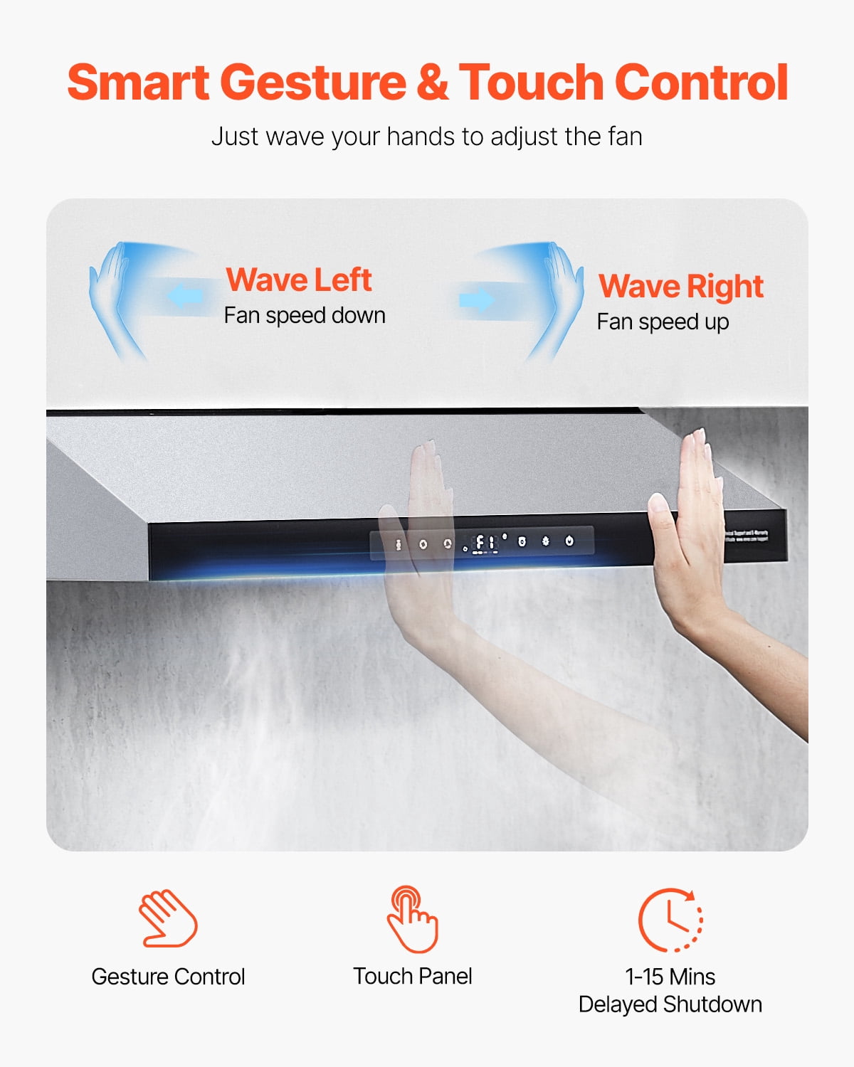 KFFKFF 30 Inch Under Cabinet Range Hood, Kitchen Exhaust System, 900CFM Dual Engine Stainless Steel Cooker Hood, Equipped with Gesture and Touch Interface, LED Illumination