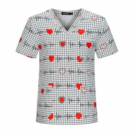 

Fragarn Scrub Tops for Women — Classic Fit 1 Pocket Four-Way Stretch Anti-Wrinkle Women’s Medical Scrub Top Light Gray M