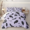 thumbnail image 2 of Homewish Witchy Forest Owl Bat Halloween Quilt Full for Boys Girls, Purple Mushroom Pumpkin Full Bedspread Sets, 3pcs, 2 of 7